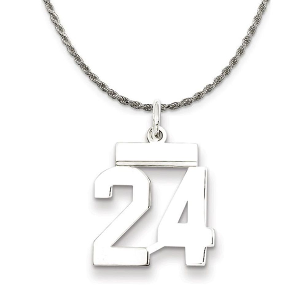 Sterling Silver Athletic Lg Polished Number 24 Necklace - 18 Inch